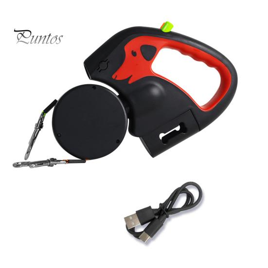 Retractable Dog Leash for 2 Dogs Nylon Traction Rope with LED Lights Ergonomic Handle Poop Bag Holder for Small Dogs