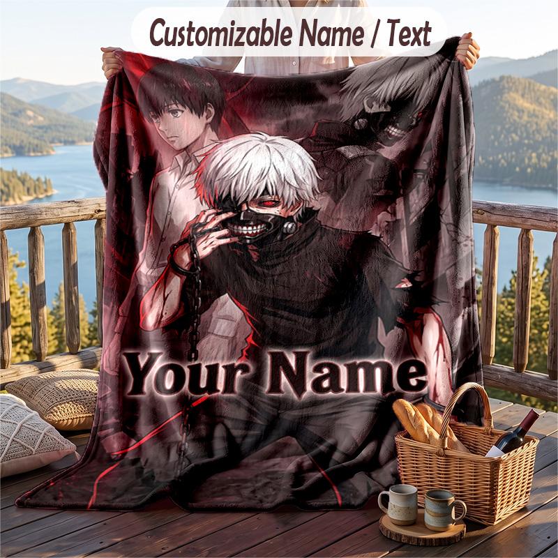 Personalized Flannel Throw Blanket,Tokyo Ghoul Custom Printed Name, Cozy Plush Blanket For Home Use