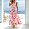 Floral Flowy Sleeveless Swing Maxi Dress Fresh Lightweight Beach Vacation Dress,Elegant Casual Long Dress for Daily Wear