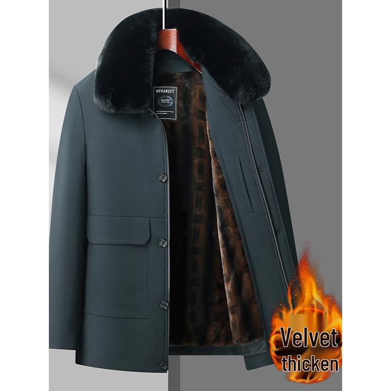 

Men s Fleece-Lined Fur Collar Cotton Jacket 2024: Dad Style Winter Warmth 190 (145-160 lbs) чорний