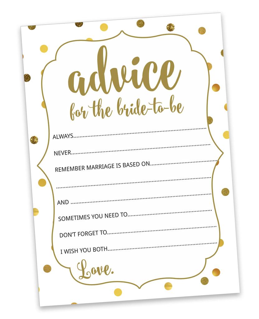 Inkdotpot Advice For The BrideA  CardsA  Set Of 50A  Gold ConfettiA  Bridal Shower Activity