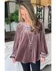 Azura Exchange Rose Tan Button Keyhole Back Velvet Swing Top