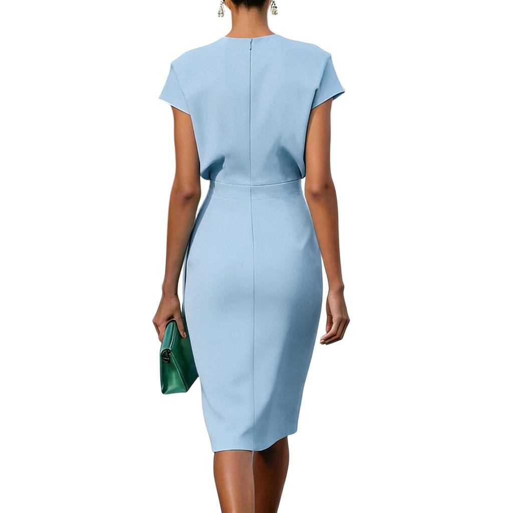 Damen Casual Temperament Kreuzknoten Rundhals Ausgeschnitten Kurzarm Kleid