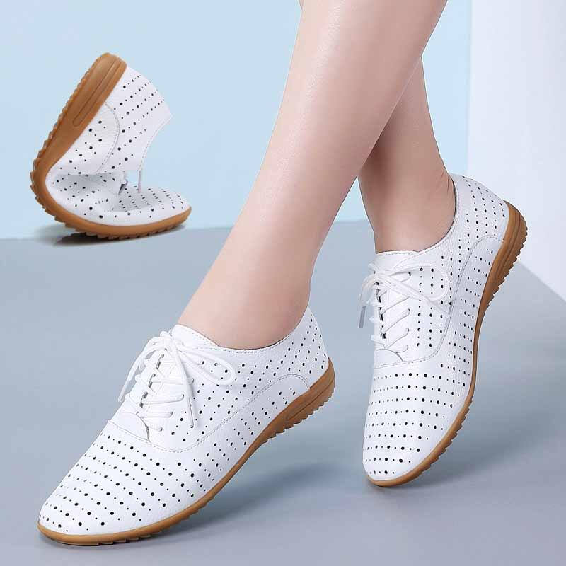 Nowe Wiosenne Koreańskie Płaskie Białe Buty dla Studentek Buty ze Skóry Naturalnej dla Dużych Rozmiarów Wszechstronne Casualowe Pojedyncze Buty dla Kobiet
