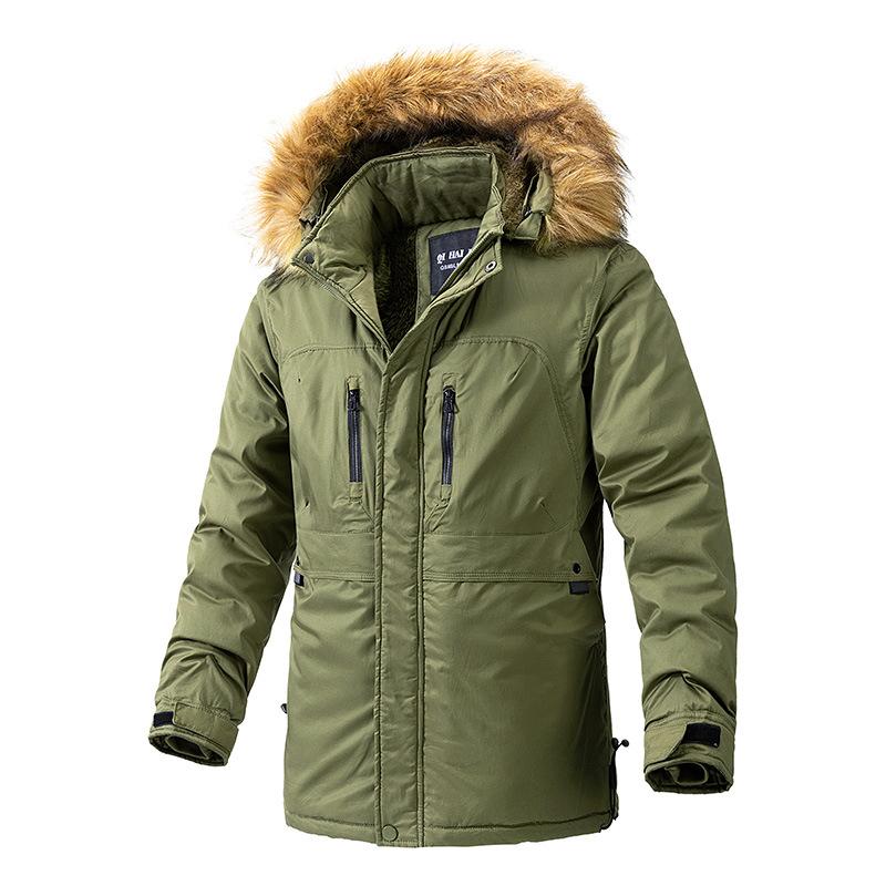 Winter Velvet Pie Overcome Men's Casual Warmth Medium and Long Trench Coat Jacket Hooded Fur Collar Cotton Coat Men