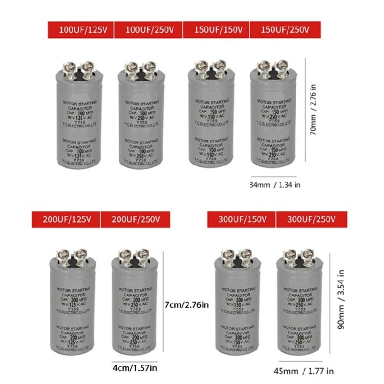 CD60 125V/250V 50UF-1200UF Motor Start Capacitor for Air Conditioning Units and Fans High Temperature Resistance