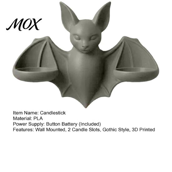Unique Wall Scenery Gothic Bat Candle Holder, 3D Printed Double Sconce Candlestick with Spooky Hanging 2 Electronic Candles, Dark Style Halloween