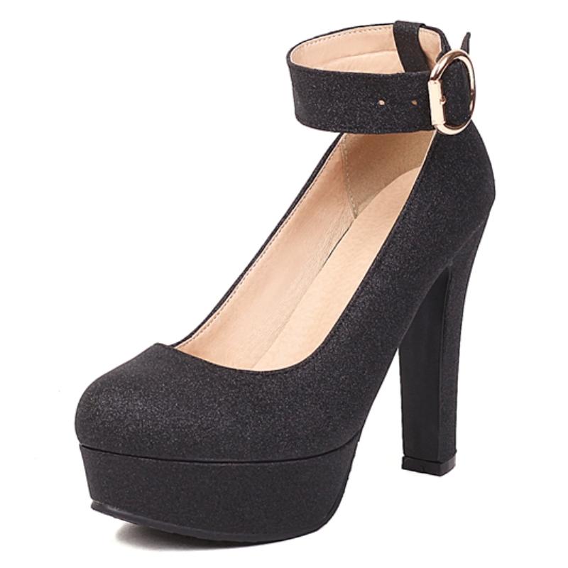 Platform Women's High Heels Pumps Shoes Luxury Sequined Gold Silver Black Block Heeled Party Wedding Shoes Female Large Size