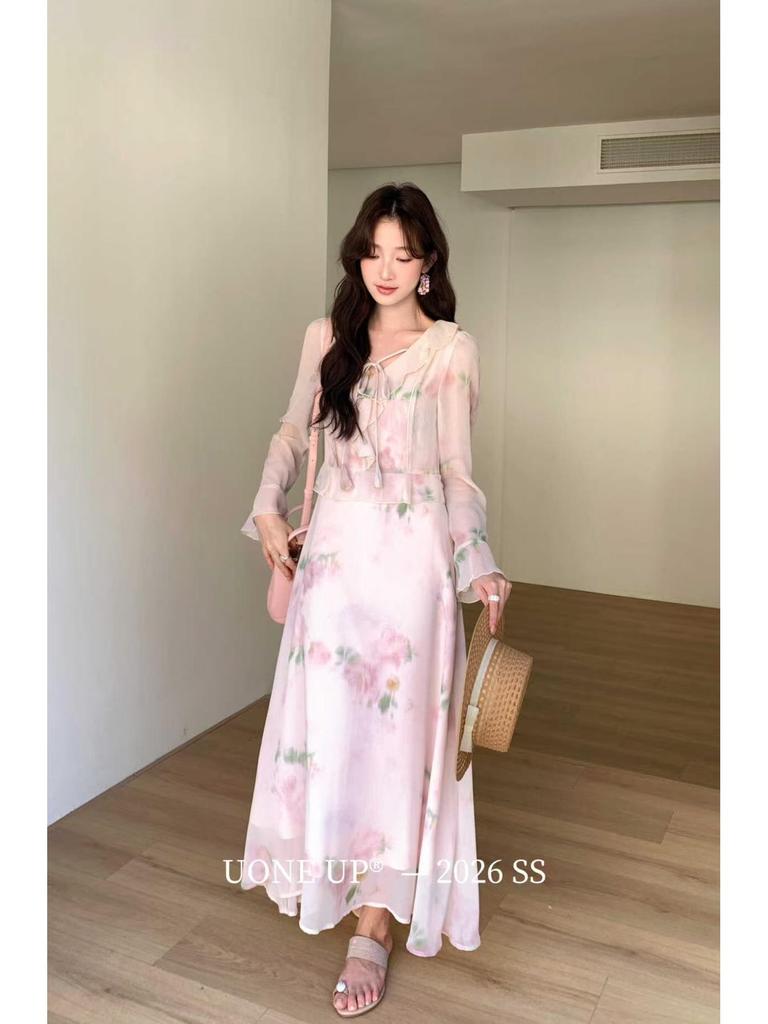 UONE2026 Early Spring Floral Holiday Ruffle Dress - Southern France Inspired, Gentle Style for Women