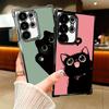 Black Cat Cartoon Cute Plating Phone Case For Samsung Galaxy S24 S25 FE S26 Edge S23 Ultra S22 S21 Plus S20 Anti-Fall Airabag Co