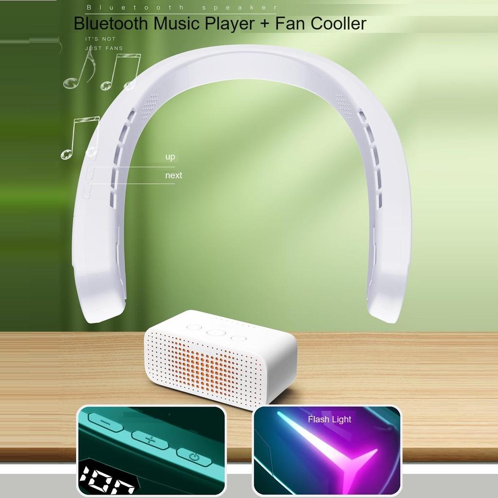 2 In 1 Hanging Neck Fan & Bluetooth Headset Sound Portable Sports Neck Hang Fans with Music Play USB Summer Cooler