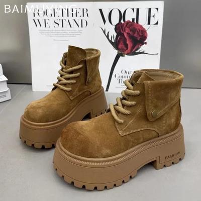 Plateau-Schneestiefeletten für Damen, High Heels, Wildleder, Schnürschuhe, Damen, Trend 2025, Winter, warm, lässig, Sneakers, Mujer Zapatos