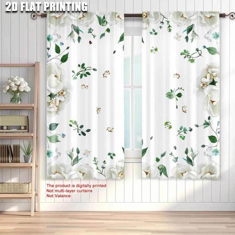 2pcs   Plane Printing Curtain Popular Wildflower Polyester (without Rod) Festive Perfect for Bedroom and Various Room Types