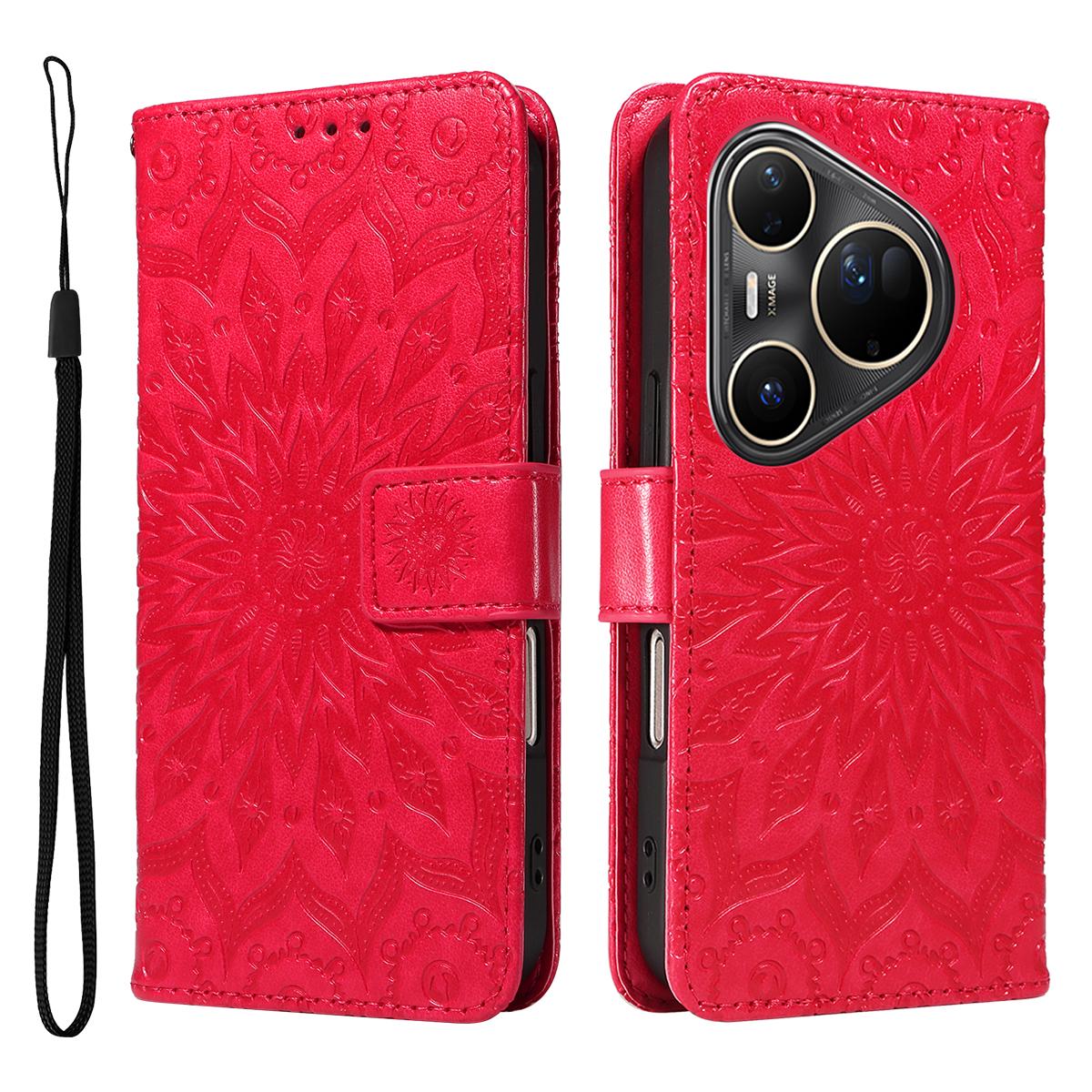 

For Huawei Pura 80 Ultra Leather Wallet Case Sunflower Imprinted Phone Cover Red