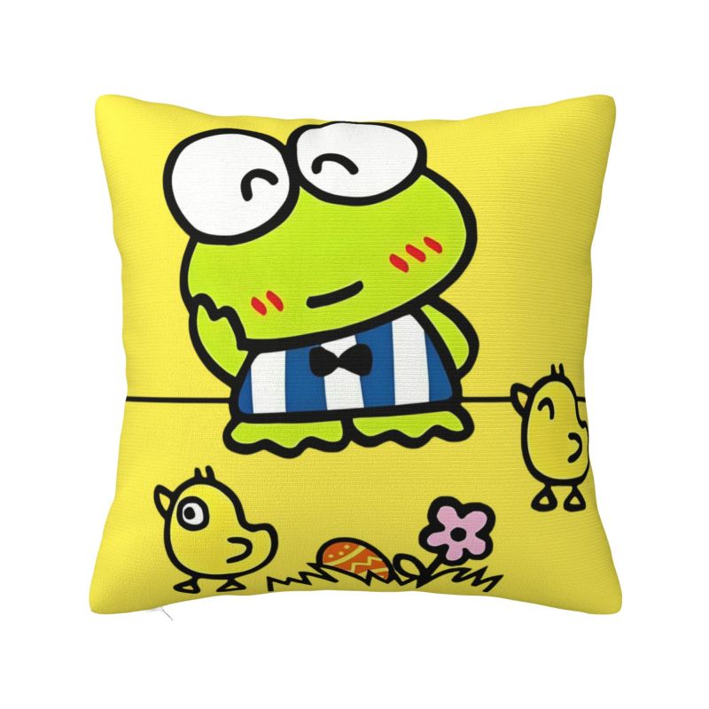 Custom Nordic Sanrio Surf Keroppi Cartoon Sofa Cushion Cover Velvet Anime Cute Frog Pillow Case Living Room Decoration 12x12Inch