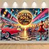 1 Piece of 2D Flat Banner  Mini Rock Theme 2D Background  Neon Lights Vintage Cars and Vinyl Records Design