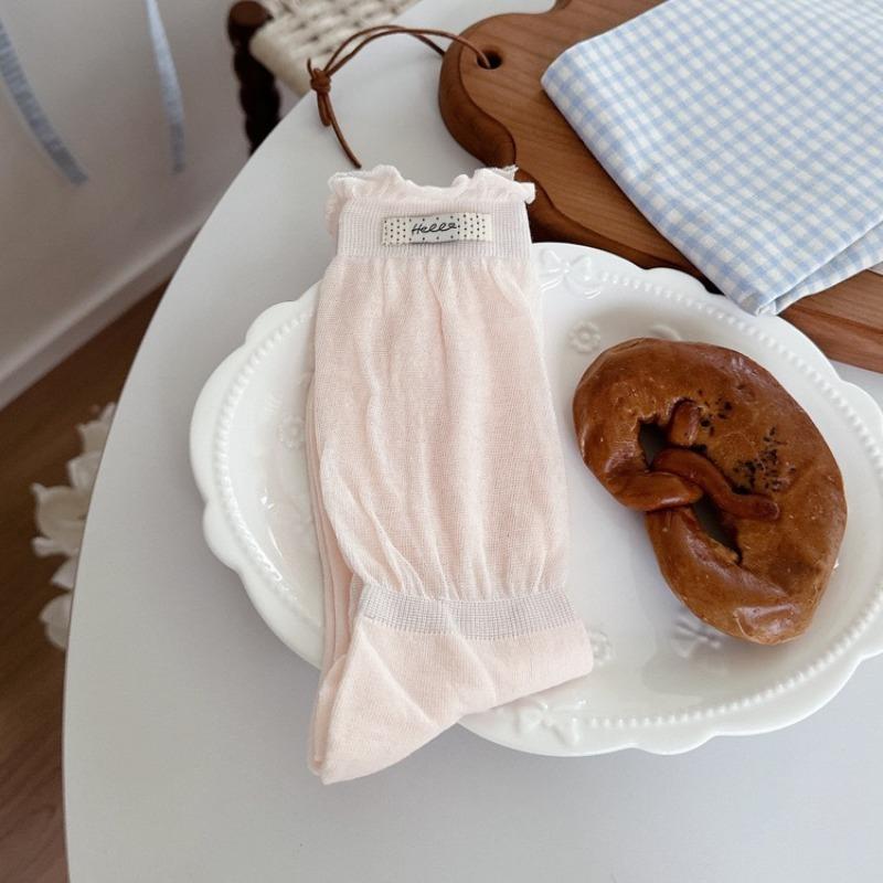 Spring and Summer Lightweight Lace-up Pile-up Socks for Children, Pure Cotton Socks with Plain Color, Breathable, Letter Patterned, Long Tube Socks