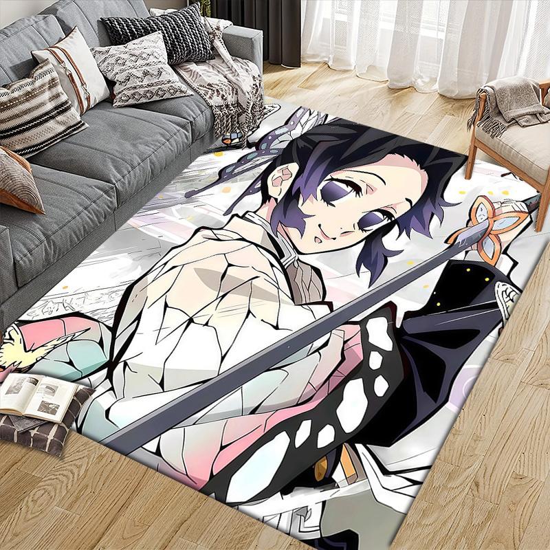 Shinobu Kocho Flannel Pattern Square Carpet,Area Rug,Carpet Rug for Living Room Bedroom Sofa Playroom Decor,Non-slip Floor Mat
