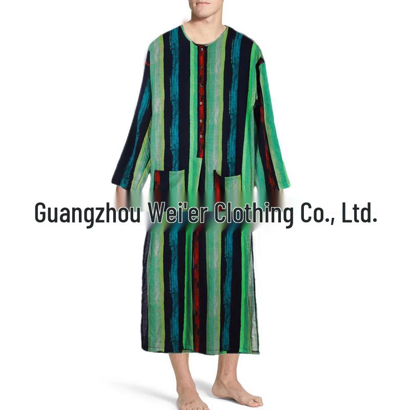 Men's Ethnic Striped Stand-Collar Long Sleeve Robe - Southeast Asian & Middle Eastern Style