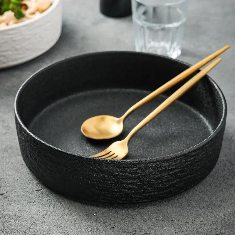 10inch Frosted Matte Finish Soup Bowl Black White Ceramics Stone Pattern Home Hotels Restaurant Big Bowl Porcelain Tableware