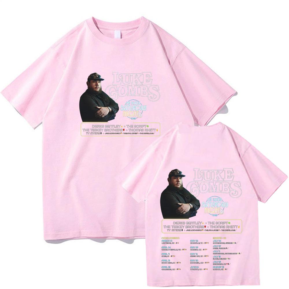 Luke Combs Saturday Night Tour Double Sided Print T Shirt Unisex Unisex Vintage Country Singer Loose Y2k Music Fan Short Sleeve Tops