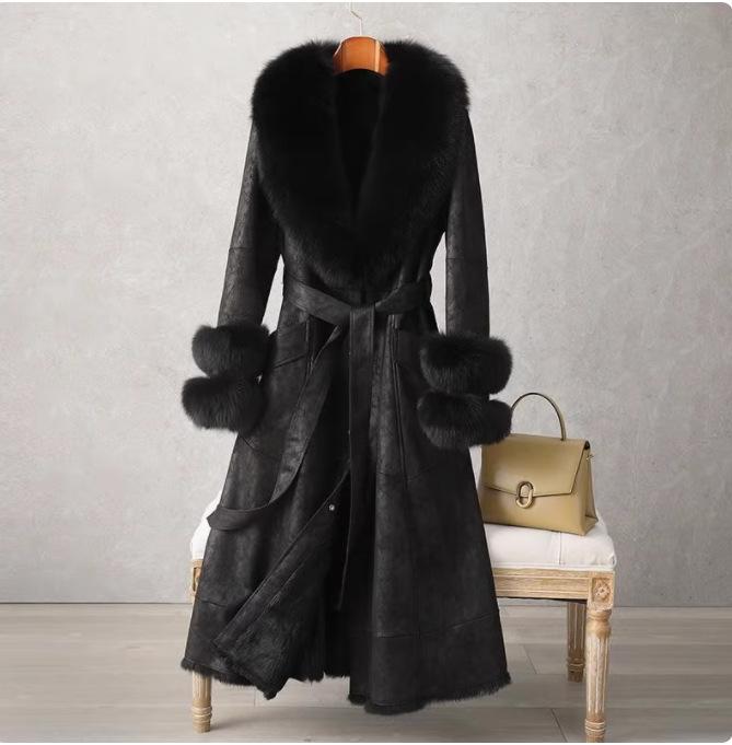 Imitation Rabbit Skin Fur Integrated Coat New Medium and Long Fur Women's Knee Imitation Fox Fur Collar Coat Slim Fit