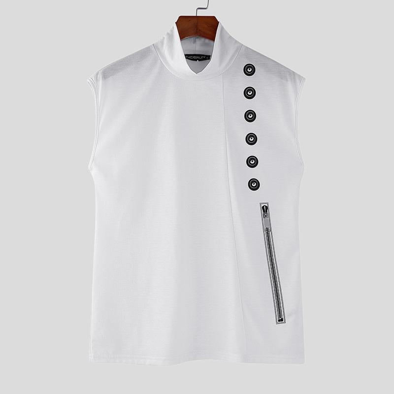 INCERUN Pánské letní tílka s vysokým krkem, bez rukávů, s potiskem, ležérní, volná, tenká
