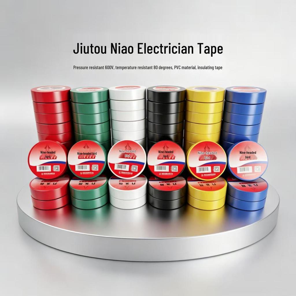 Nine-Headed Bird Electrician's Insulating Tape, 10m PVC, Temperature Resistant up to 80°C, Voltage Resistant up to 600V, Mixed Colors.