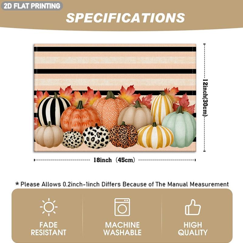 4/6pcs, Autumn Pumpkin And Maple Leaf Pattern Placemats, Colorful Pumpkin And Red Leaf Design, Suitable for Halloween Decoration, Indoor/Outdoor Party