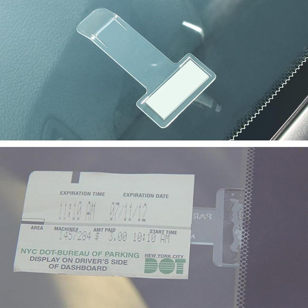 Yourkar 2 PCS Car Windshield Parking Ticket Holder, Transparent Parking Ticket Holder Clip with Adhesive Tape, Plastic Auto Windshield Invoice Clip,