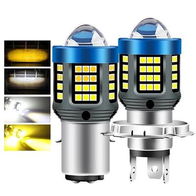 Faro delantero LED para motocicleta H4 BA20D H6 CSP de dos colores, blanco y amarillo, con lente de haz alto y bajo, luz antiniebla para motocicleta, scooter y luz de marcha