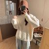 Gentle wind soft waxy versatile milk white round neck twist loose pullover sweater lazy wind outer wear thickened women
