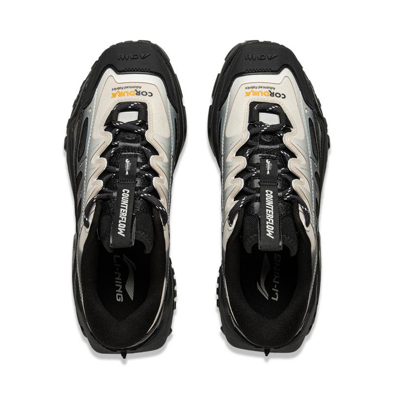 New LiNing CF Tracing Anti Slip Wear Resistant Low Top Outdoor Shoes Unisex Black White AHCU058-1