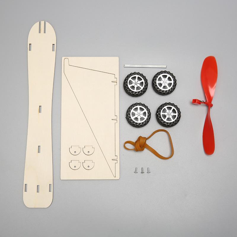 Wooden Rubber Band Wind Car Rubber Band Power Car Technology Small Production Invention DIY Manual Class Assembly Teaching Aids