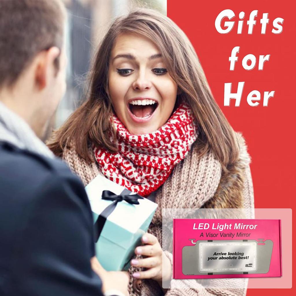 Car Sun Visor, Mirror with LED Light, Retrofitable, Makeup Mirror Compatible, Stepless Dimming, Universal Design (Car, SUV, Truck), Pink