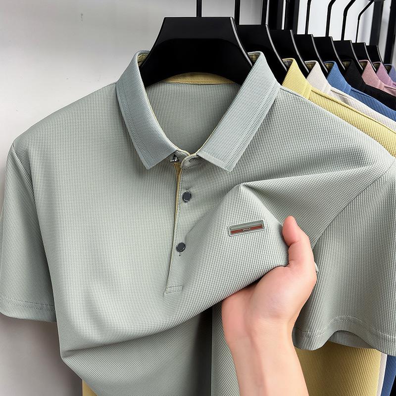 Men's Summer Short Sleevepolo Lapel Collar Ice Minimalist Middle-Aged & Young Business Loose Fit T-Shirt