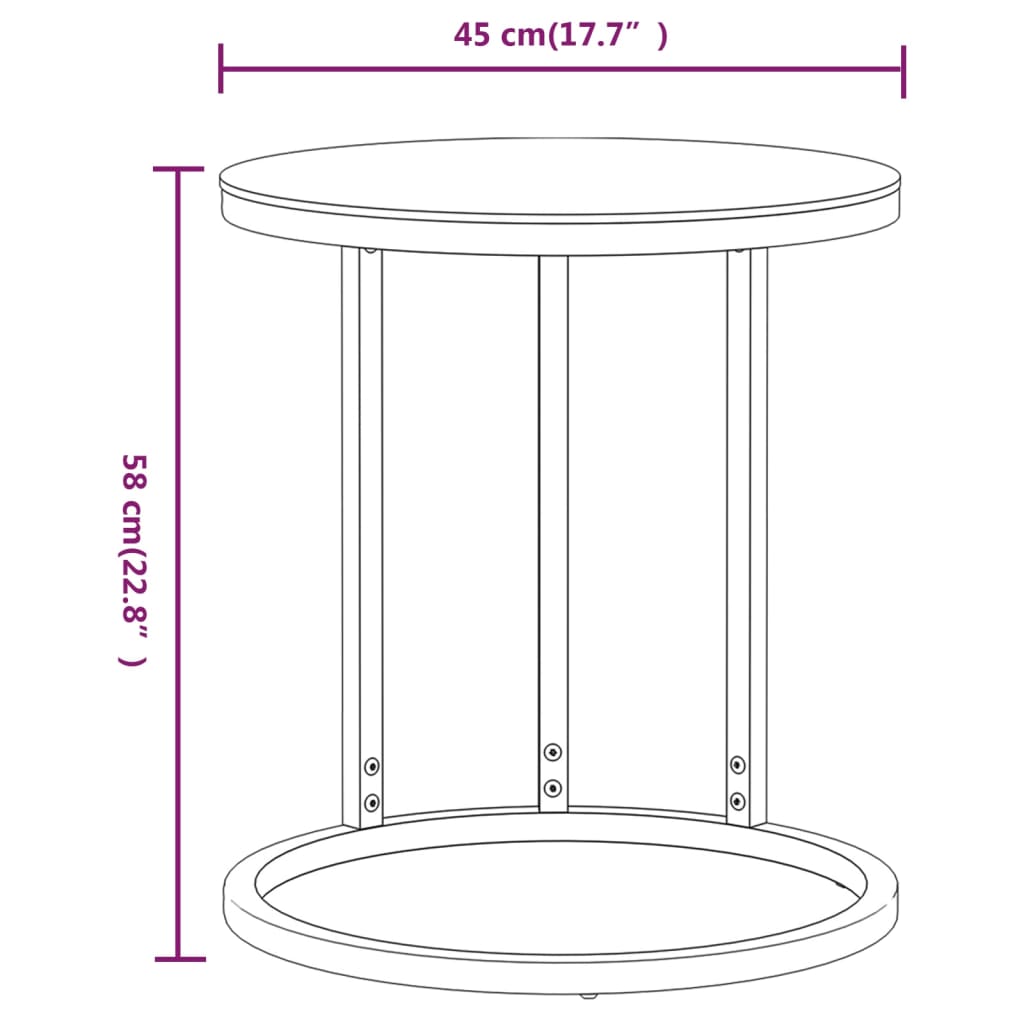Vidaxl Side Table, Gold Frame And Black Tempered Glass, 45 Cm