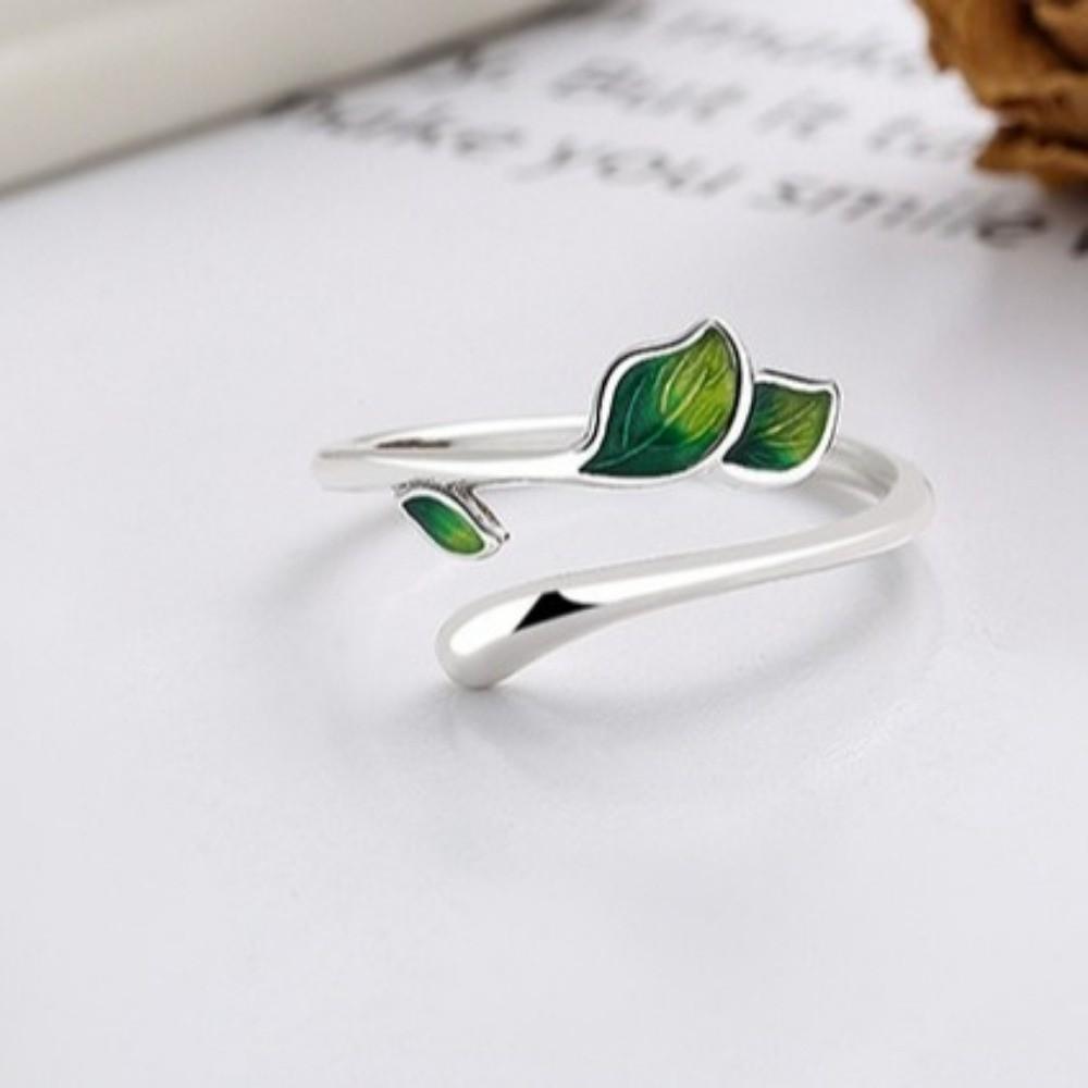 Adjustable Leaf Opening Ring Oil Drop Women's Ring Fashion Enamel Leaf Ring  Women