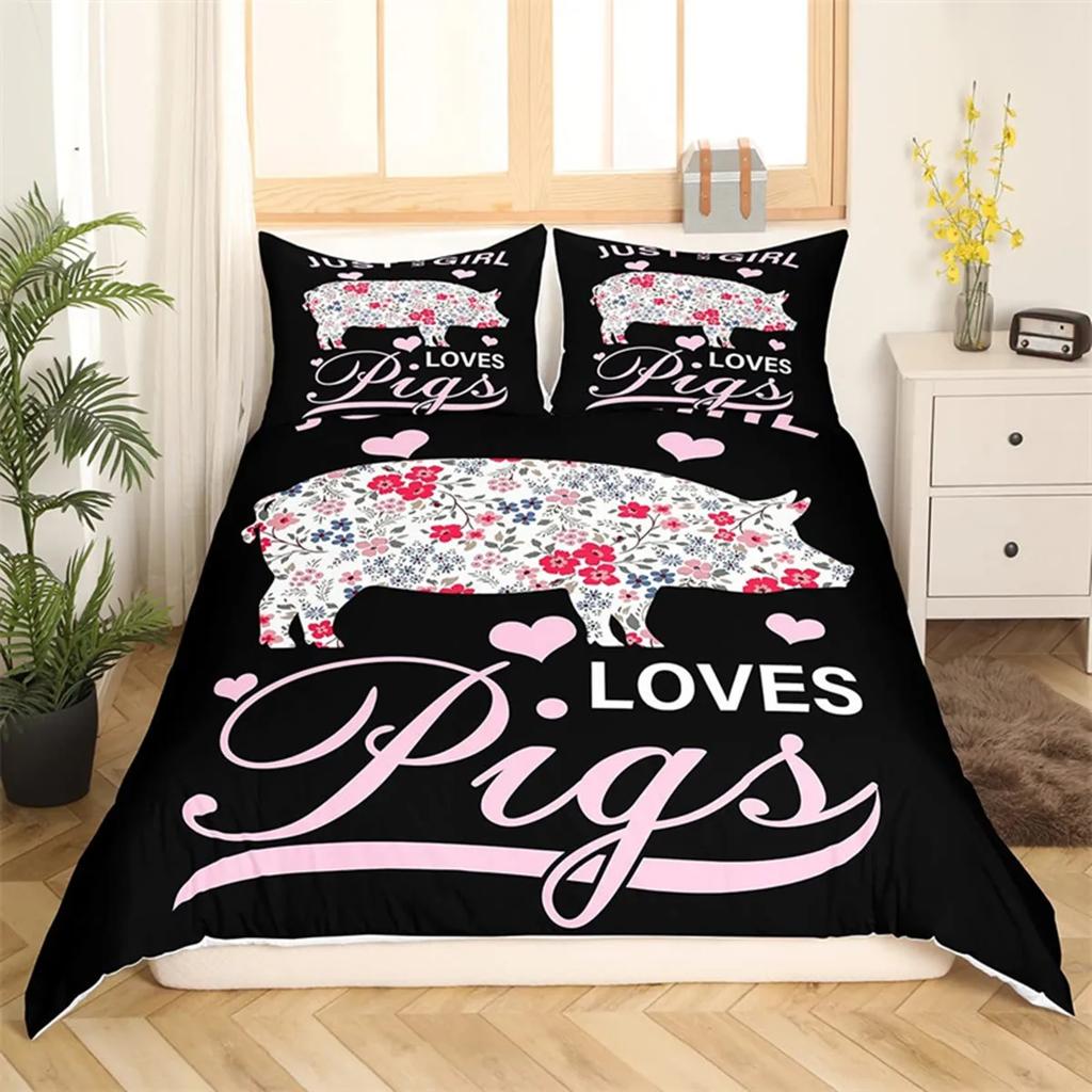 Comforter Cartoon Cute Pink Pig For Children Boys Girls Microfiber Pigs Floral Cartoon Farm Animals Theme Bedroom Decorations
