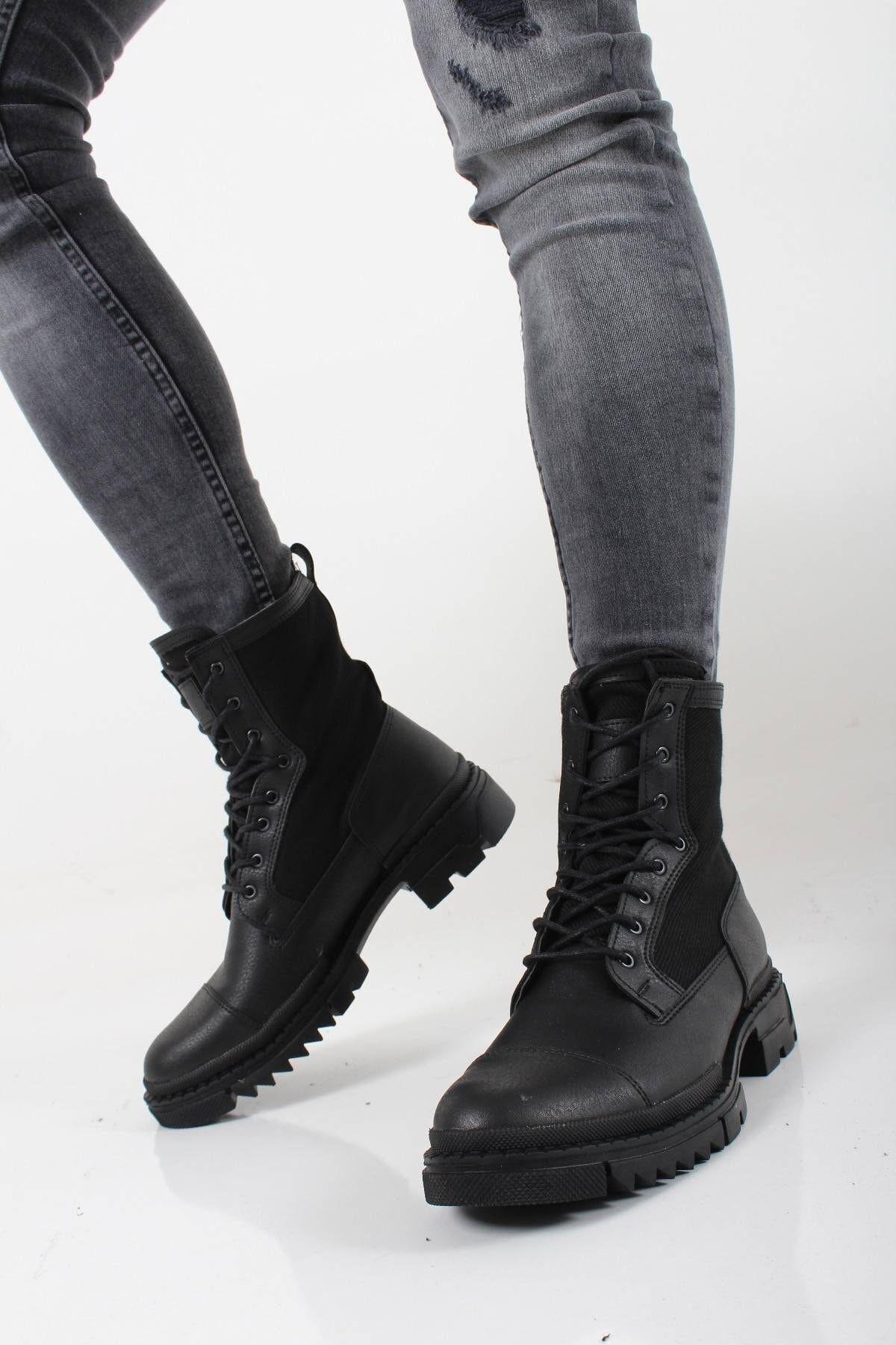 

Men s Fashion Faux Leather Thick Heeled Boots Bootie Cnt Fleece Military Combat Shoes 40