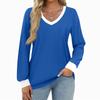 Women's Fashion Casual Long Sleeve Color Block Shirt Women's V-Neck Tops