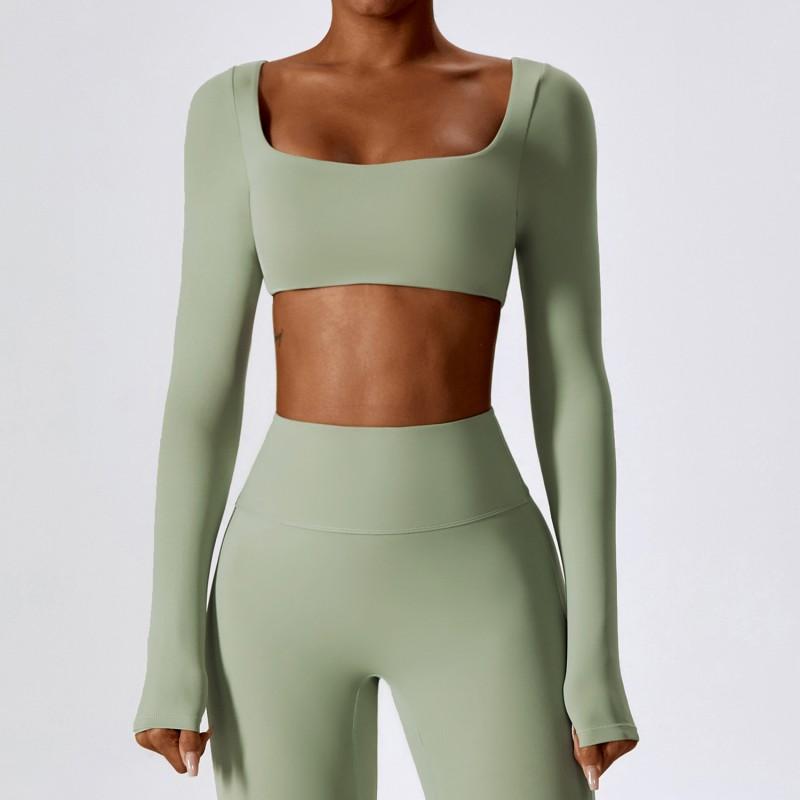 Womens Long Sleeve Yoga Top Quick-Dry Stretch Fitness Tee Running Gym Dance Outdoor Sports