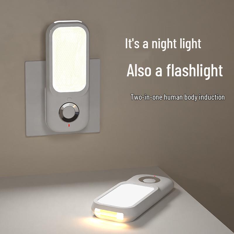 Rechargeable Human Body Sensing Night Light: Plug-in Hallway, Corridor, and Bedroom Nightlight with Flashlight