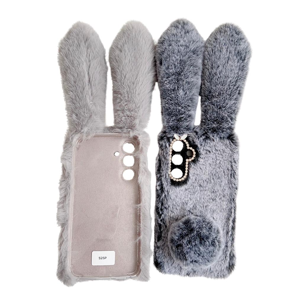 Für Samsung Galaxy S25 Hülle Plüsch Niedlicher Hase Winter Flauschig TPU Handyhülle