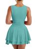 European & American Square Neck Mini Dress with Pleated Hem and High Waist - Women's Fashion 2026