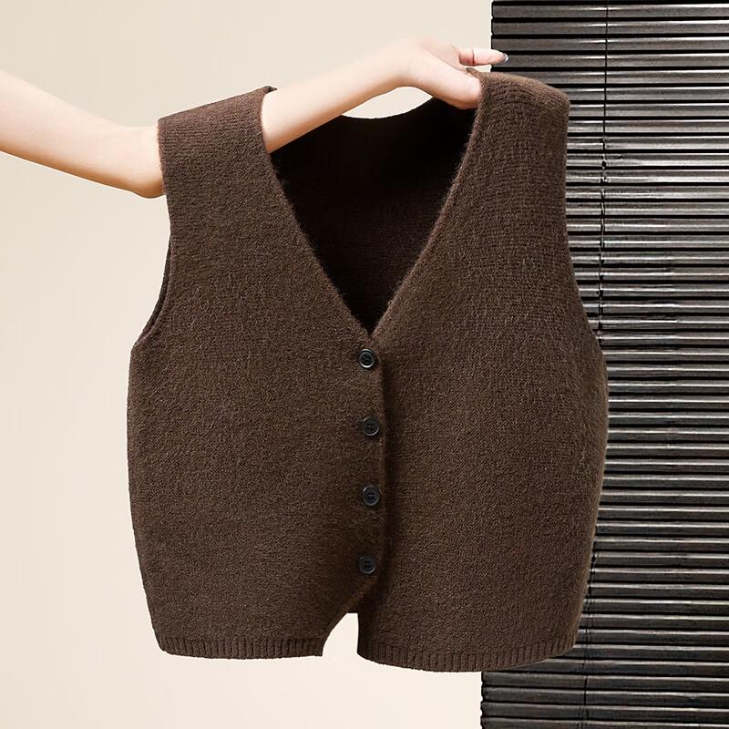 Women's V-Neck Solid Knit Button Vest