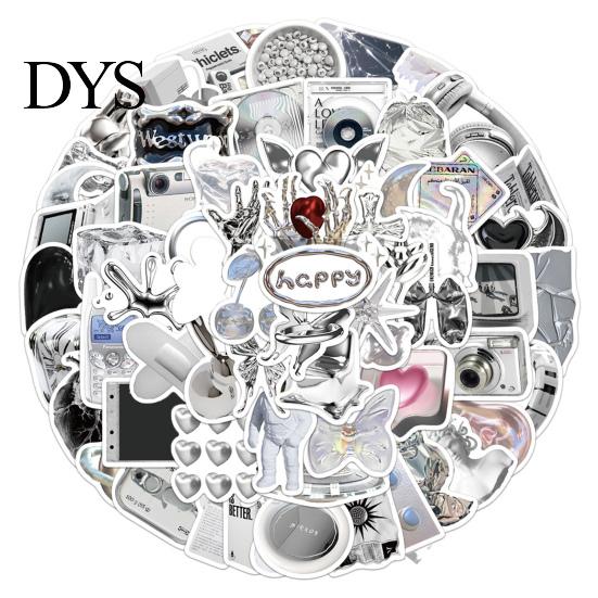 DIY Vinyl Art 66Pcs Graffiti Stickers Various Aesthetic Simple Style Silver Color Cute Decals Scrapbook Waterproof Suitcase Laptop Water Bottle Guitar