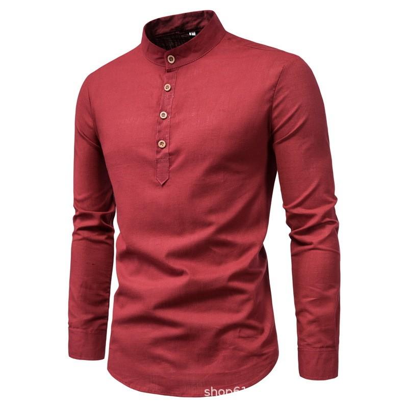 

Men s Solid Color Casual Slim Fitting Standing Collar Long Sleeved Business Shirt Shirt M