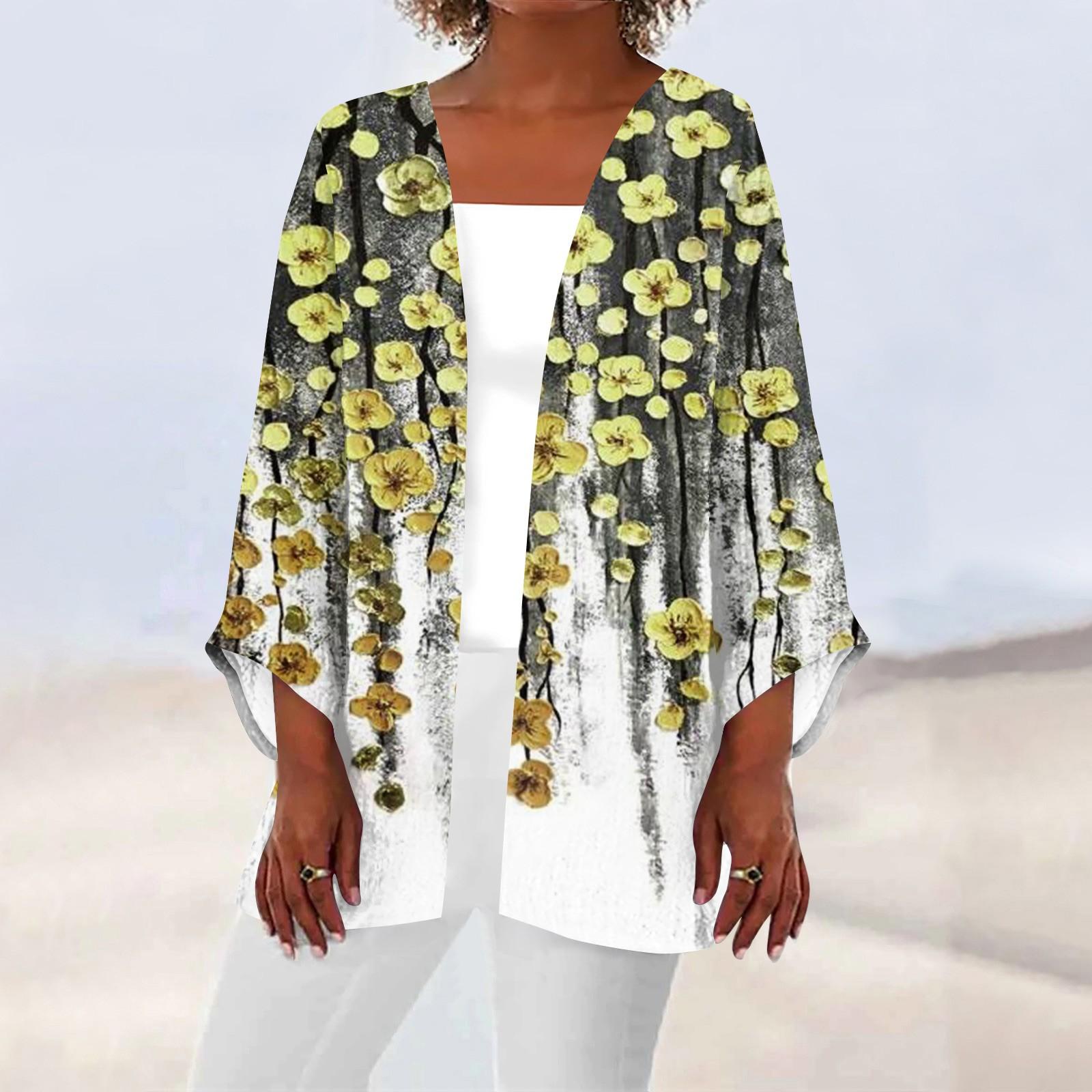 

Женская повседневная модная легкая куртка средней длины с принтом в стиле ретро, ​​кардиган XL жёлтый