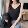 Women's Sleeveless Tank Top V Neck Fresh Sweet Camisole Solid Color Chiffon Backless Casual Summer Layering Blouse